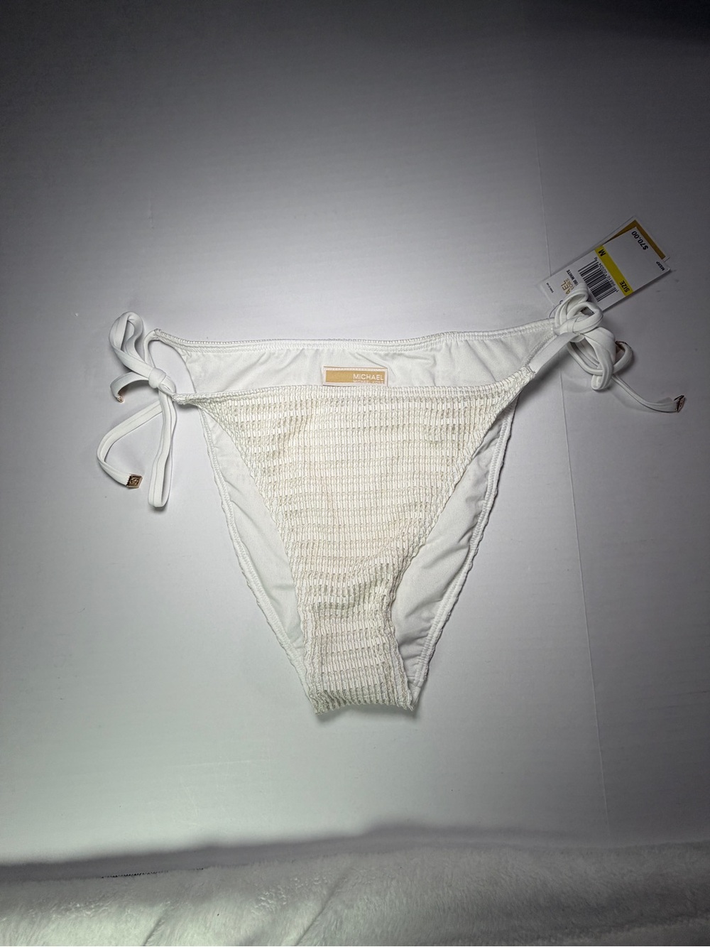 Michael Kors White Bikini Bottom with Gold Logo Accents